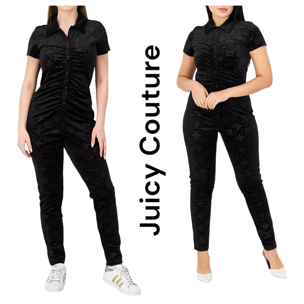 Juicy Couture Women Bottom Down Collar Allover Print Jumpsuit